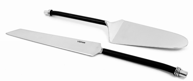 Vibhsa Cake Server and Knife Set (Black, Twisted Handle)