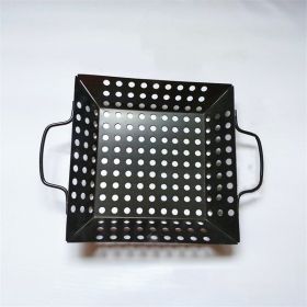 1pc Square Carbon Steel Barbecue Tray Vegetable Fruit Drain Basket Multifunctional Kitchen Tool - Black