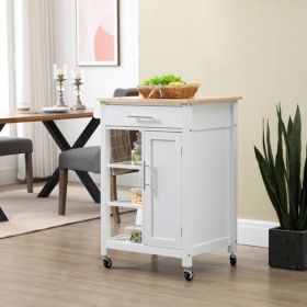 Compact Kitchen Island Cart on Wheels, Rolling Utility Trolley Cart White-AS - as picture