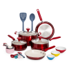 Clean Ceramic 23 Piece Non-Stick Aluminum Cookware Set, Red - Red