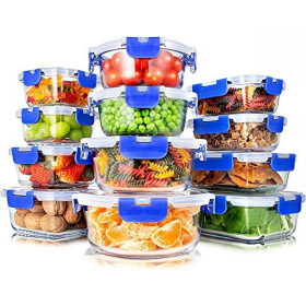 24-Piece Food Storage Containers Superior Glass Food Storage, 11-35 oz. Capacity - blue