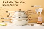 14 Pcs Induction Kitchen Cookware Sets - Natural White