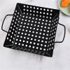 1pc Square Carbon Steel Barbecue Tray Vegetable Fruit Drain Basket Multifunctional Kitchen Tool - Black