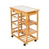 Kitchen & Dining Room Cart 2-Drawer Removable Storage Rack with Rolling Wheels Wood Color - as picture