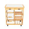 Kitchen & Dining Room Cart 2-Drawer Removable Storage Rack with Rolling Wheels Wood Color - as picture