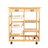 Kitchen & Dining Room Cart 2-Drawer Removable Storage Rack with Rolling Wheels Wood Color - as picture