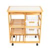 Kitchen & Dining Room Cart 2-Drawer Removable Storage Rack with Rolling Wheels Wood Color - as picture