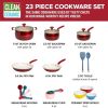 Clean Ceramic 23 Piece Non-Stick Aluminum Cookware Set, Red - Red