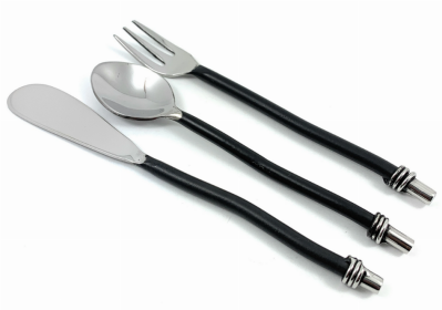 Vibhsa Breakfast Flatware Set of 6 Pieces (Black, Twisted) (Color: Black, size: Service for 2)