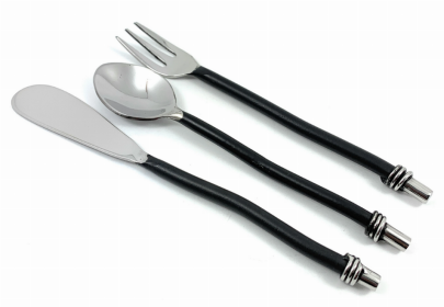 Vibhsa Breakfast Flatware Set of 12 Pieces (Black, Twisted) (Color: Black, size: Service for 4)