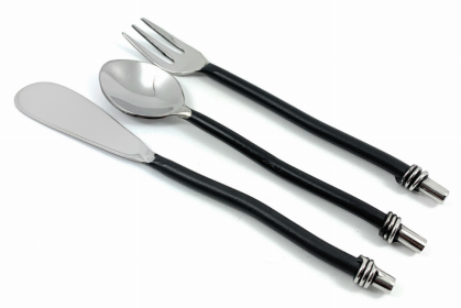 Vibhsa Breakfast Flatware Set of 18 Pieces (Black, Twisted) (Color: Black, size: Service for 6)