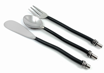 Vibhsa Breakfast Flatware Set of 24 Pieces (Black, Twisted) (Color: Black, size: Service for 8)