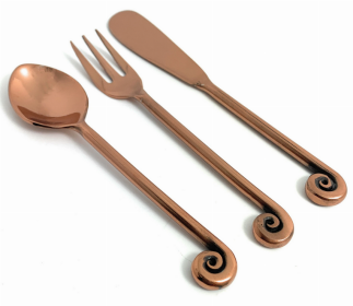 Vibhsa Breakfast Flatware Set of 6 Pieces (Treble Note, Copper) (Color: Copper, size: Service for 2)