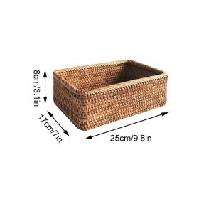 3pcs Hand-Woven Rattan Wicker Basket Fruit Tea Snack Bread Basket Cosmetic Rectangular Storage Box Household Kitchen Room Supply (size: medium)